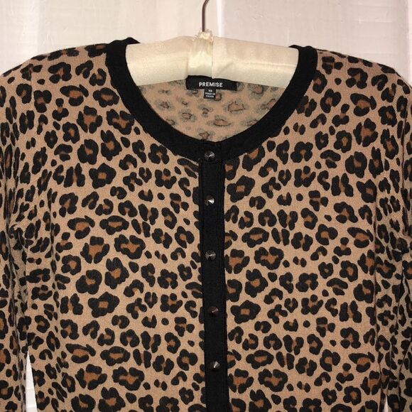 Premise XS Black Brown Light Brown Stud like Snap Closure Knit Cardigan - Picture 3 of 12